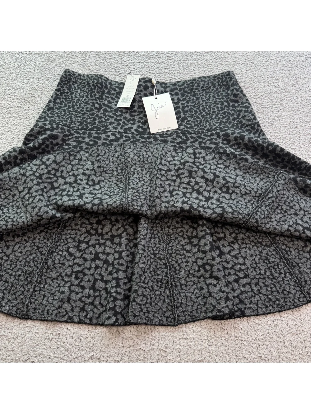 NWT Joie Wemberley Leopard Jacquard Knit Flared Mini Skirt Gray Black Size M